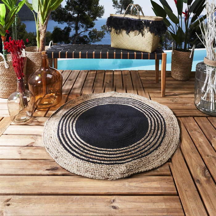 ROUND RUG JUTE COTTON BLACK 90CM