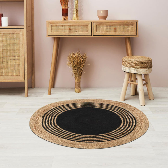 ROUND RUG JUTE COTTON BLACK 90CM