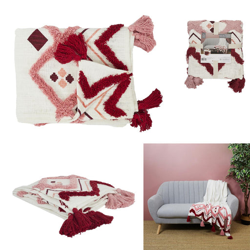 JETE DE CANAPE ETHNIC TUFTE ROSE 130X150CM