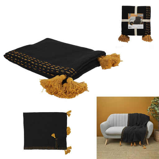 TOP OF SOFA POMPONS BLACK 130X150CM