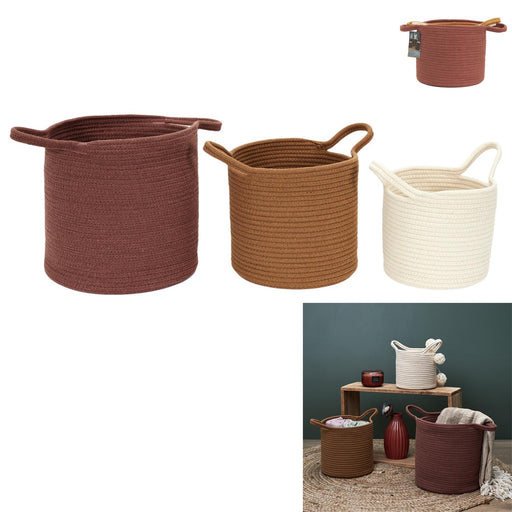 COTTON BASKET TERRACOTTA OCHRE IVORY X3