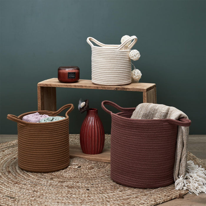 COTTON BASKET TERRACOTTA OCHRE IVORY X3
