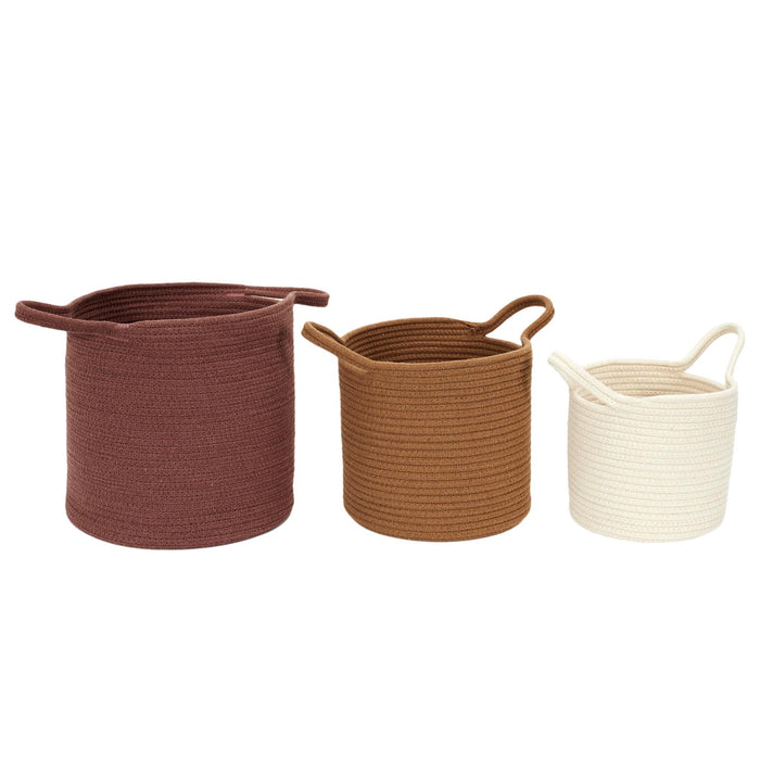 COTTON BASKET TERRACOTTA OCHRE IVORY X3