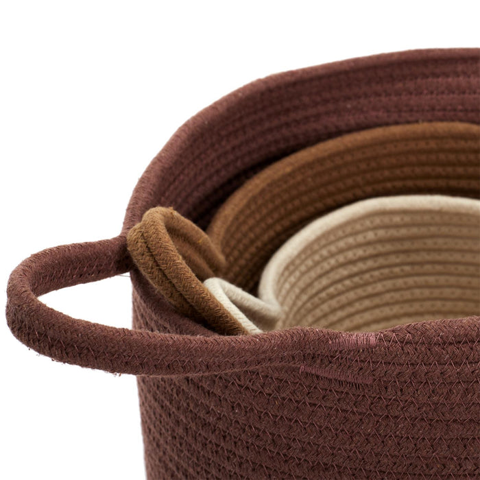 COTTON BASKET TERRACOTTA OCHRE IVORY X3
