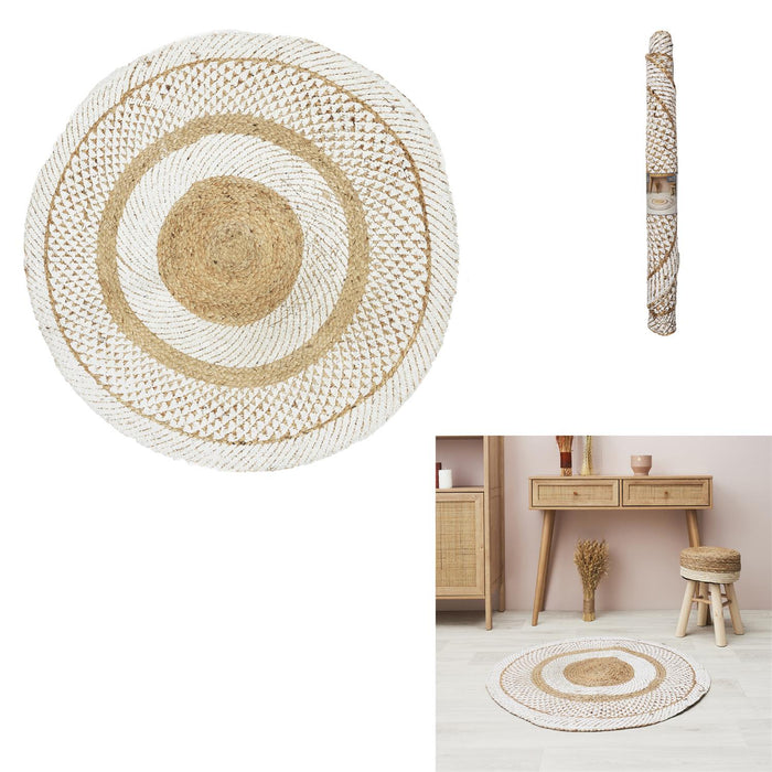 ROUND JUTE CARPET PRINTED WHITE 90CM
