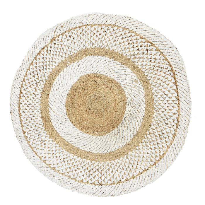 ROUND JUTE CARPET PRINTED WHITE 90CM
