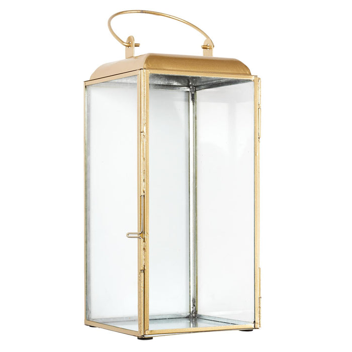 GILDED METAL LANTERN AND GLASS H30CM