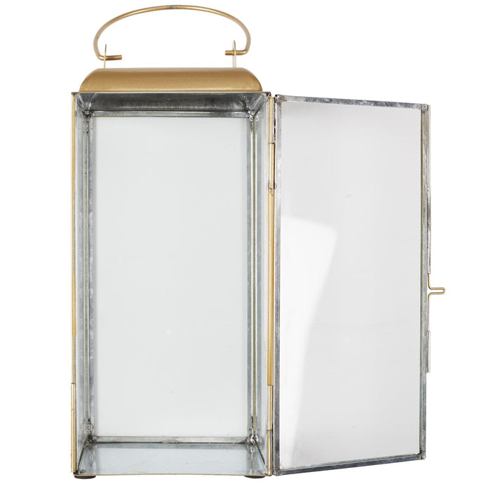 GILDED METAL LANTERN AND GLASS H30CM
