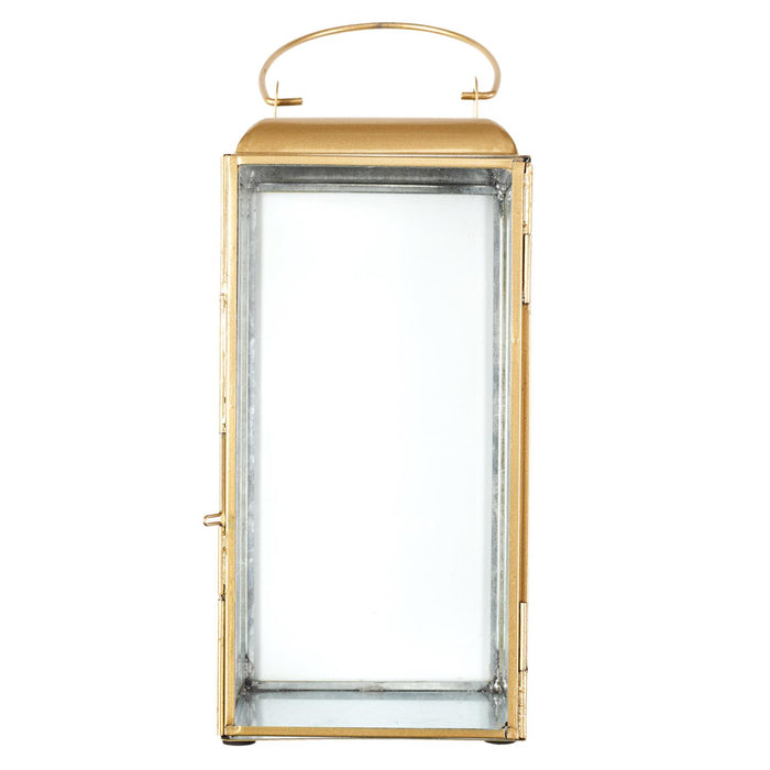 GILDED METAL LANTERN AND GLASS H30CM