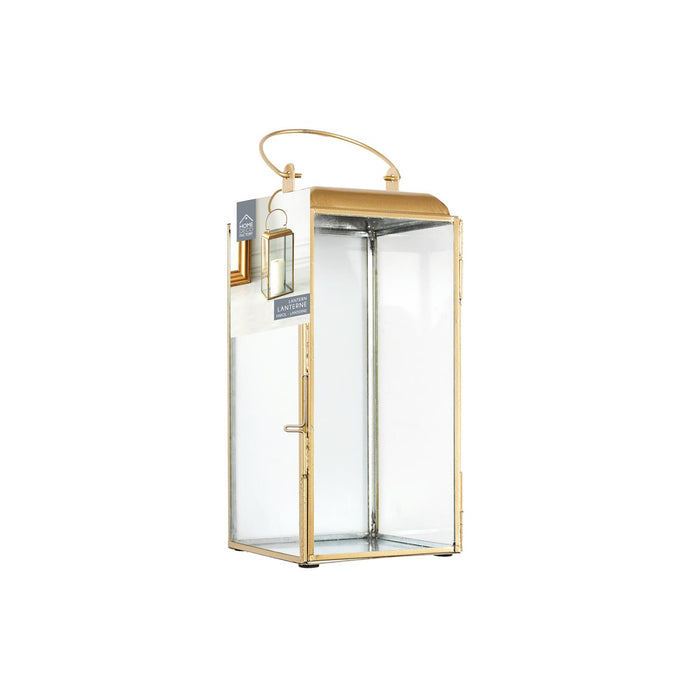 GILDED METAL LANTERN AND GLASS H30CM