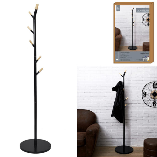 METAL COAT RACK BLACK AND WOOD