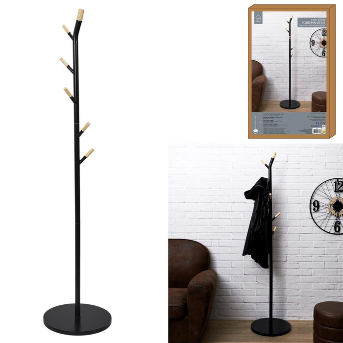 METAL COAT RACK BLACK AND WOOD