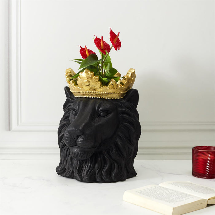 BLACK LION POT HOLDER GOLDEN CROWN D16CM