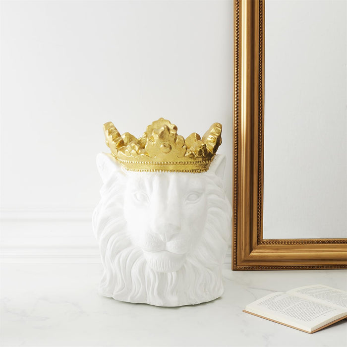 POT COVER LION WHITE GOLD CROWN D16CM