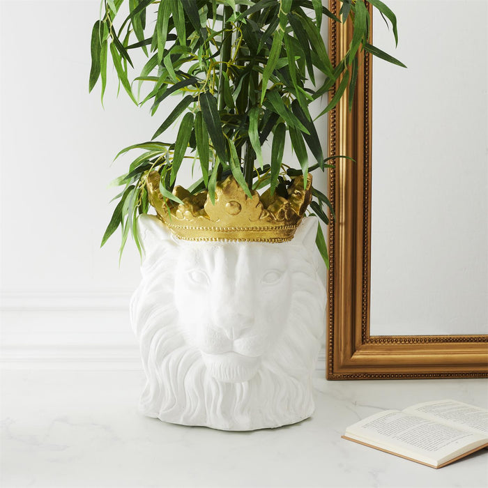 POT COVER LION WHITE GOLD CROWN D16CM