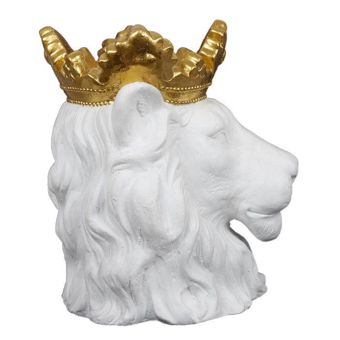 POT COVER LION WHITE GOLD CROWN D16CM