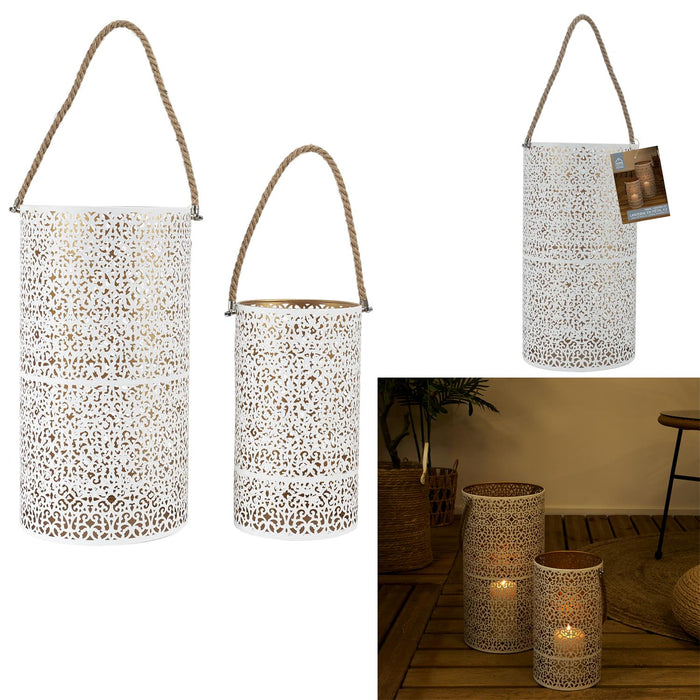 METAL LANTERN OPENWORK WHITE DORE X2