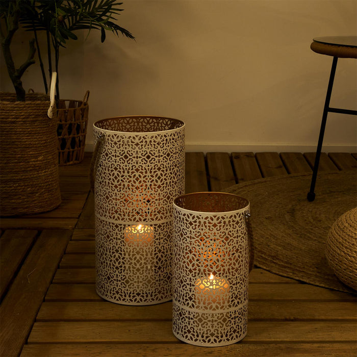 METAL LANTERN OPENWORK WHITE DORE X2