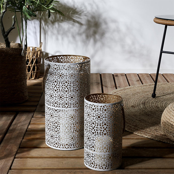 METAL LANTERN OPENWORK WHITE DORE X2
