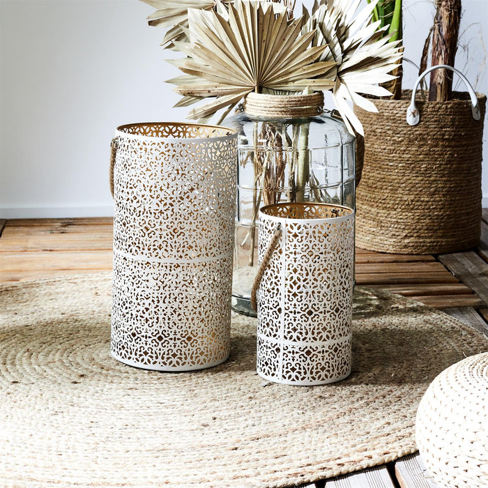 METAL LANTERN OPENWORK WHITE DORE X2
