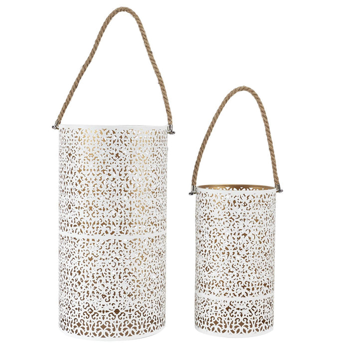 METAL LANTERN OPENWORK WHITE DORE X2