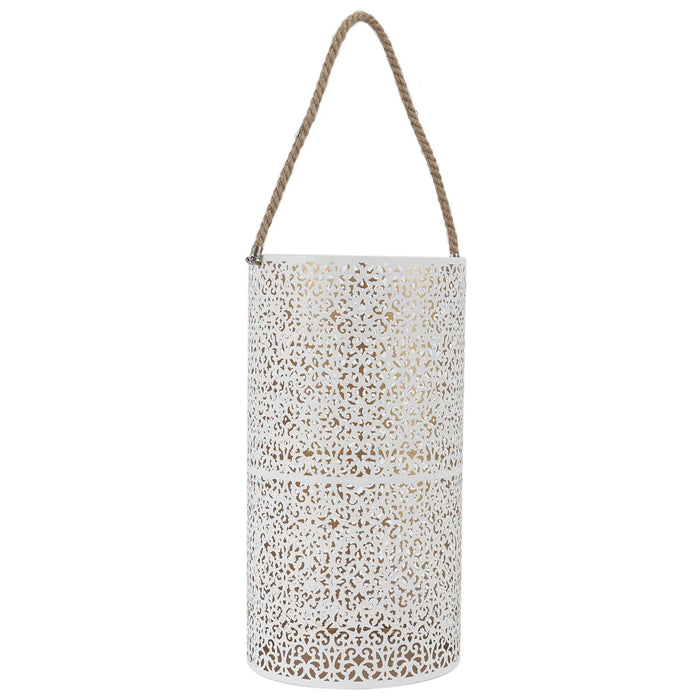 METAL LANTERN OPENWORK WHITE DORE X2
