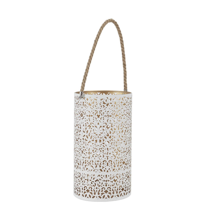 METAL LANTERN OPENWORK WHITE DORE X2