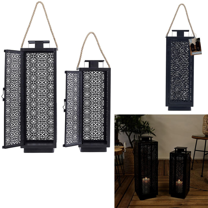 METAL LANTERN OPENWORK BLACK X2