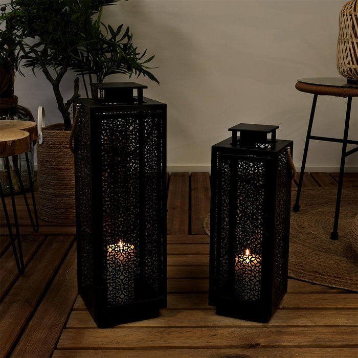 METAL LANTERN OPENWORK BLACK X2