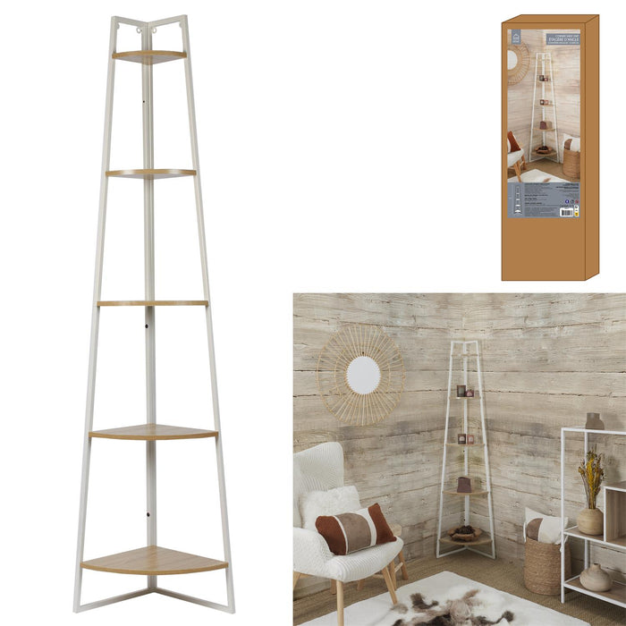 5 LEVEL CORNER SHELF WOOD AND METAL WHITE