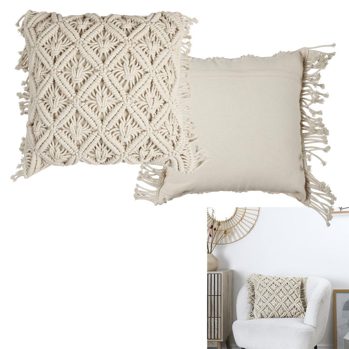 BEIGE MACRAME CUSHION 40X40CM