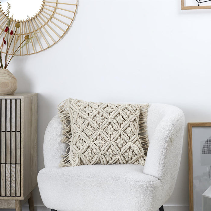 BEIGE MACRAME CUSHION 40X40CM