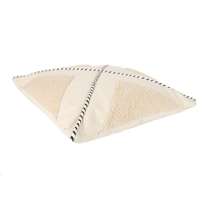 BEIGE WHITE TUFTED CUSHION WITH POMPONS 40X40CM