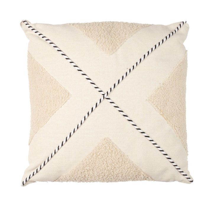 BEIGE WHITE TUFTED CUSHION WITH POMPONS 40X40CM