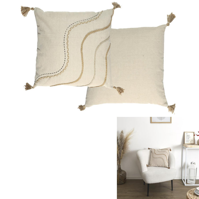 BEIGE AND WHITE CUSHION WITH POMPONS 40X40CM M8