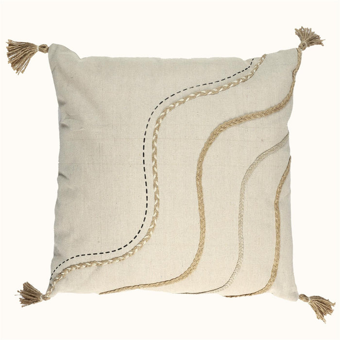 BEIGE AND WHITE CUSHION WITH POMPONS 40X40CM M8