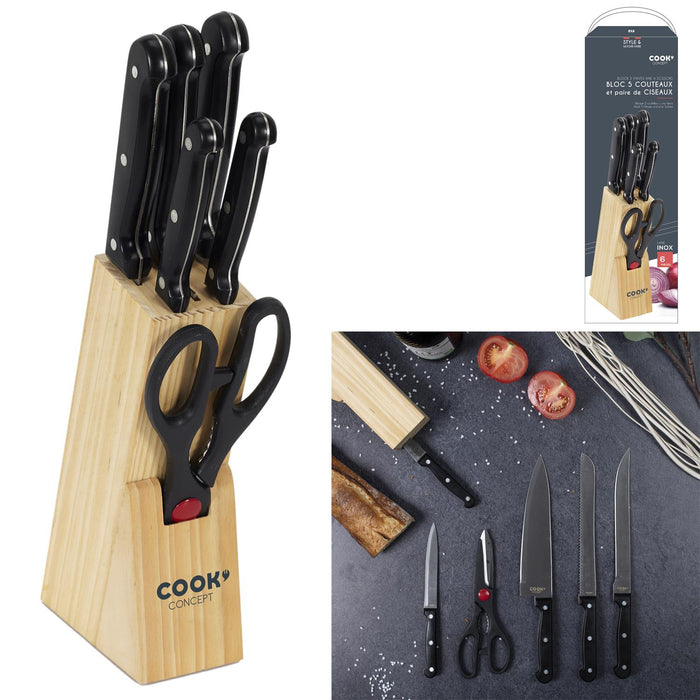 BLOCK OF 5 KNIVES AND SCISSORS M6