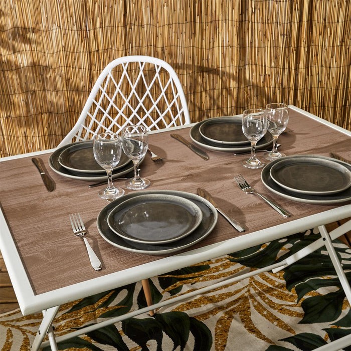 WOOD EFFECT METAL TABLE BARCELONA 110X70