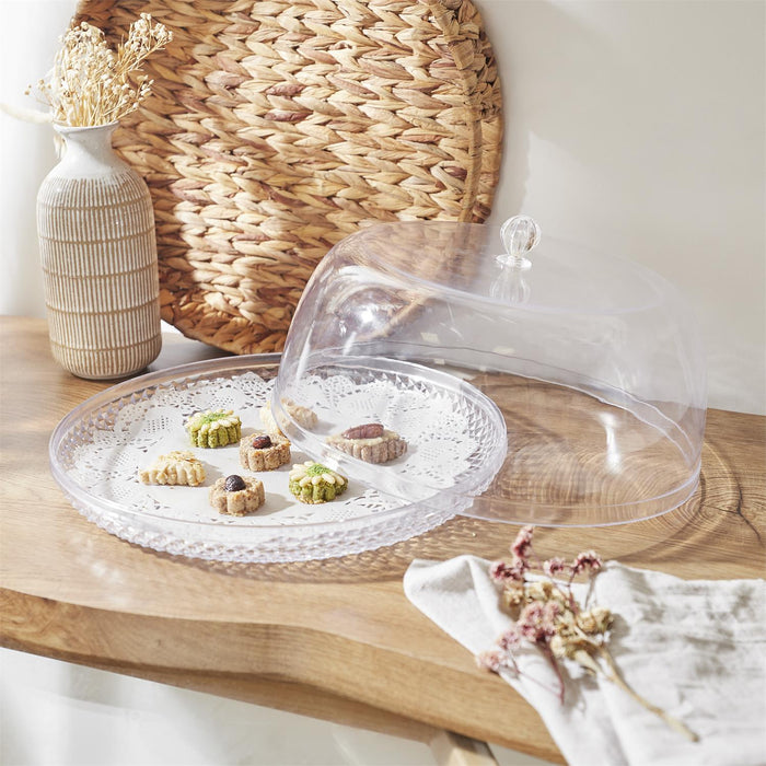 TRANSPARENT PS CLOCHE CAKE TRAY H35 CM