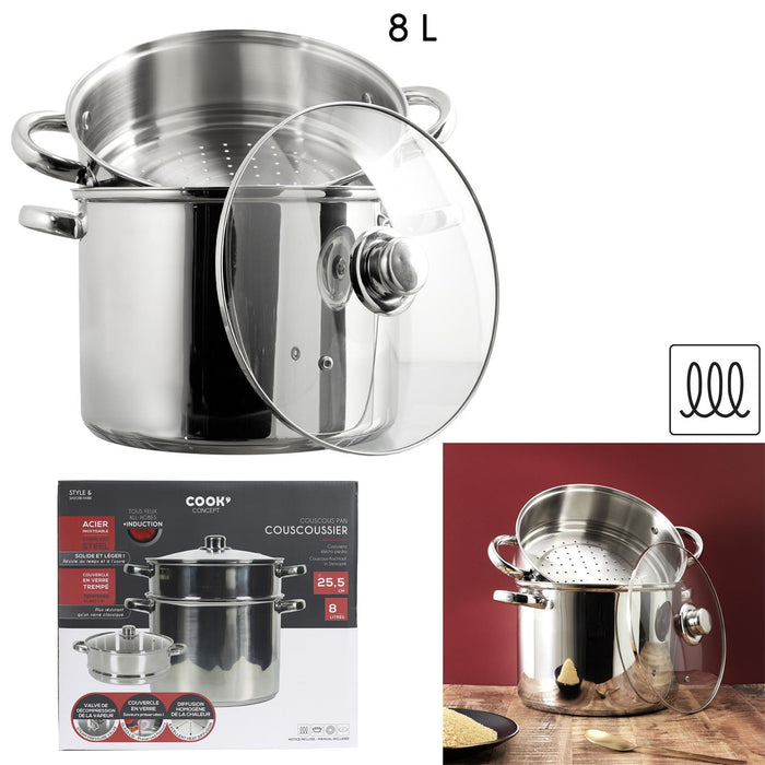 METAL COUSCOUSSIER WITH INDUCTION LID 8L
