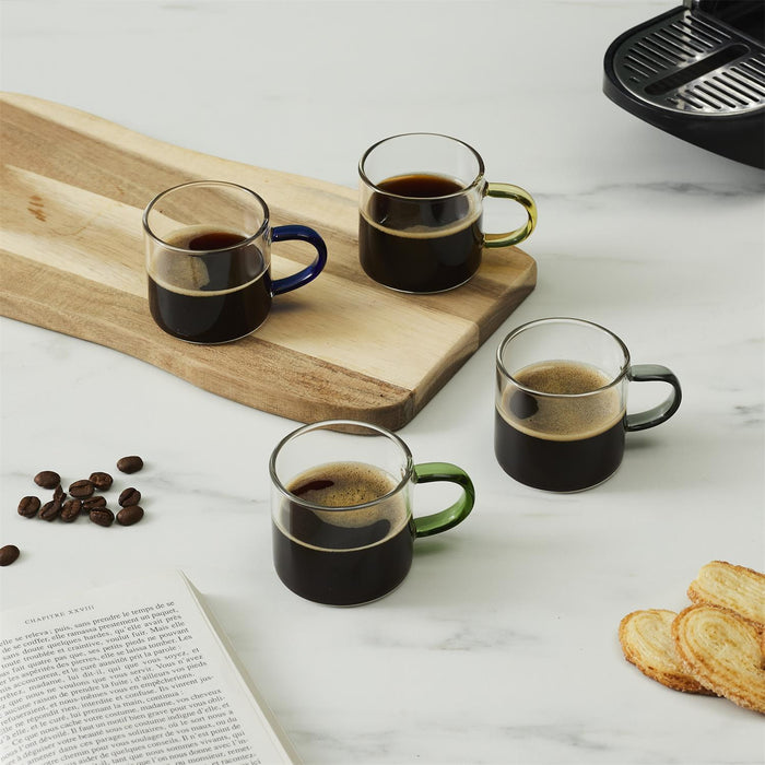 1 piece - GLASS ESPRESSO CUP WITH COLOURED HANDLE 15CL - for color option contact us on 03 46 45 47