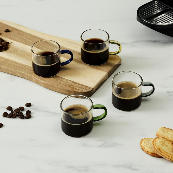 1 piece - GLASS ESPRESSO CUP WITH COLOURED HANDLE 15CL - for color option contact us on 03 46 45 47