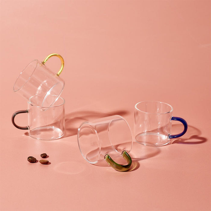 1 piece - GLASS ESPRESSO CUP WITH COLOURED HANDLE 15CL - for color option contact us on 03 46 45 47