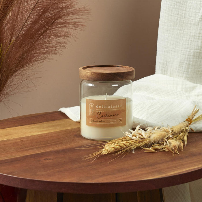 1 piece - SCENTED CANDLE POT TOP ACACIA SOFTNESS H11.5CM - for color option contact us on 03 46 45 47