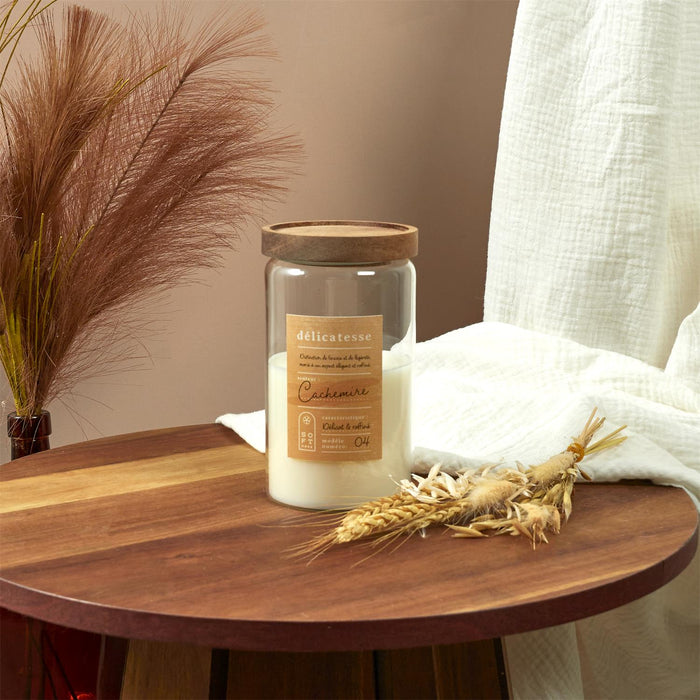 1 piece - SCENTED CANDLE POT TOP ACACIA SOFTNESS H16.5CM - for color option contact us on 03 46 45 47