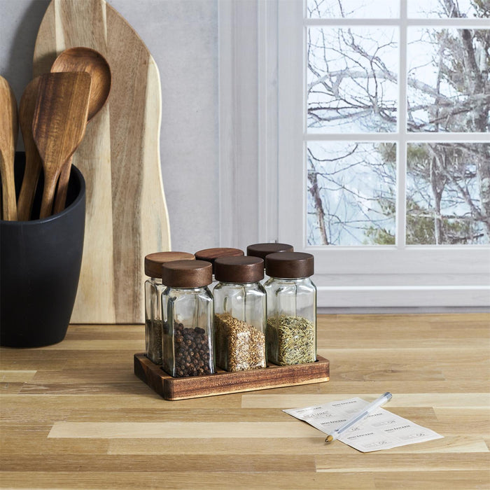 SPICE JARS X6 ON ACACIA TRAY