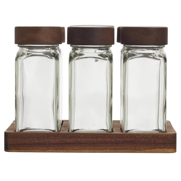 SPICE JARS X6 ON ACACIA TRAY