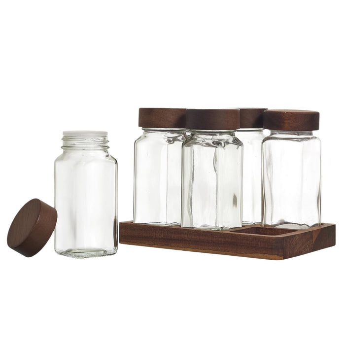 SPICE JARS X6 ON ACACIA TRAY