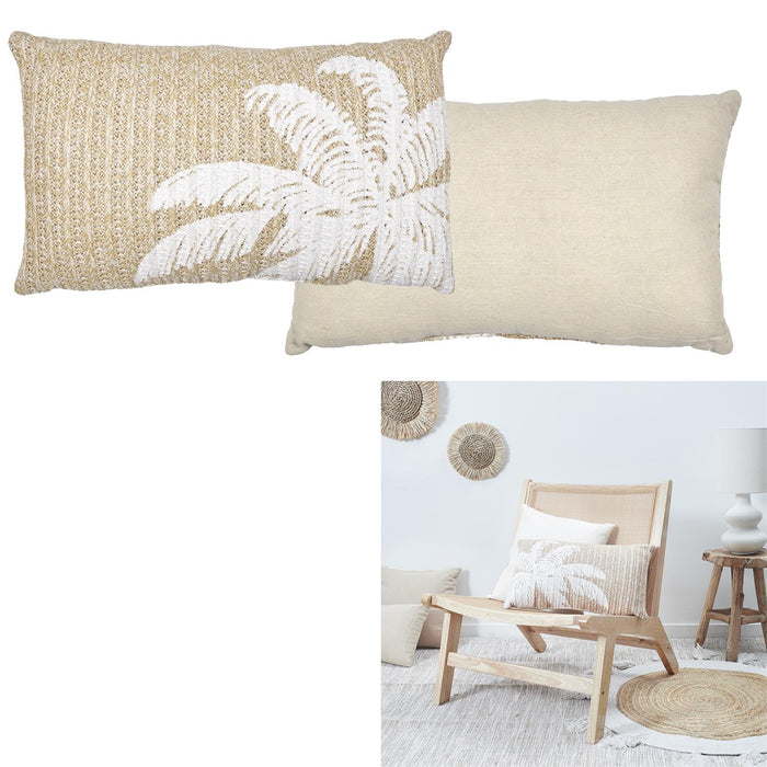 PALM TREE RAFFIA CUSHION REMOVABLE COVER 30X50CM