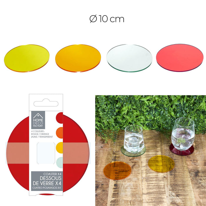 1 set - COLOURED GLASS COASTER D10CM X4 - for color option contact us on 03 46 45 47